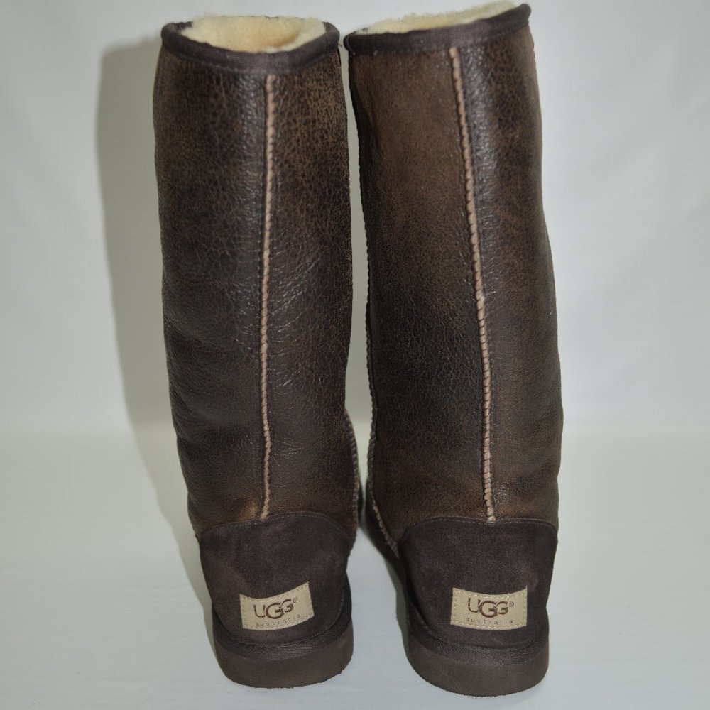 UGG Classic Tall Bomber Brown Leather Fur Lined - Picture 7 of 13